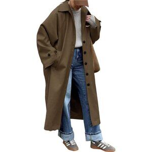 Womens Long Trench Coat Single Breasted coffee